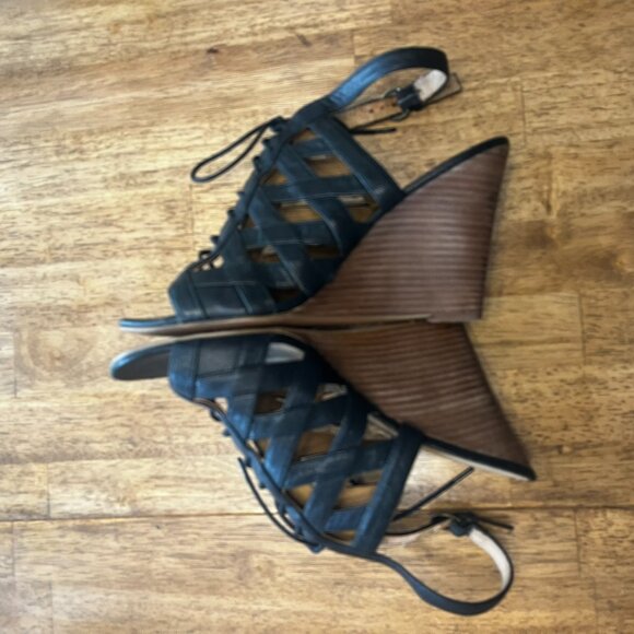 Nine West Black Lace Up Wedges Sz 10 1/2 - Picture 4 of 7